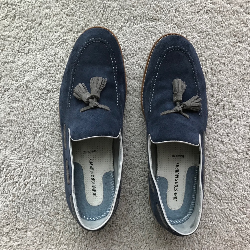 Johnston & Murphy Men's Blue Suede Ellington Tassel Tuxedo Loafers Size 12
